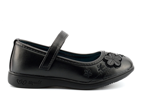 BXT Flower Detail Touch Fastening School Shoes With Soft Foam Insole Black