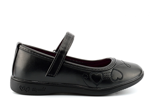 BXT Heart Detail Touch Fastening School Shoes With Soft Foam Insole Black