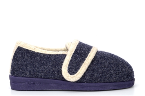 Comfylux Womens Super Wide Touch Fastening Slippers With Rubber Sole Navy (EEEE Fitting)