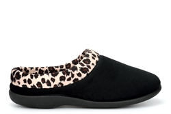 Sleepers Womens Celine Memory Foam Mule Slippers With Plush Velour Lining Black/Ocelot