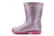 Girls Glitter Gem Waterproof Wellington Boots With Textile Lining Pink