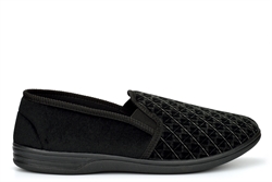 Jo & Joe Mens Austin Twin Gusset Slip On Carpet Slippers With Extra Large Sizes Black
