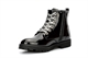 Little Diva Girls Military Boots With Silver Glitter Laces Patent Black