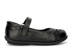 US Brass Girls Touch Fastening School Shoes With Stitched Heart Detail Black