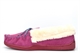 Jo & Joe Womens Real Suede Moccasin Slippers With Contrasting Lace And Stitching Dark Pink/Charcoal