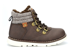 Boys Herringbone Zip Up And Lace Fastening Ankle Boots Brown
