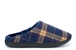 Zedzzz Mens Fabian Check Mule Slippers With Velour Lining And Insole Navy