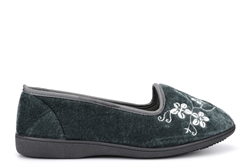 Zedzzz Womens Jenny Embroidered Slippers Grey