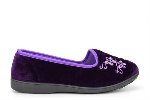 Zedzzz Womens Jenny Embroidered Slippers Purple The Shoe Shack