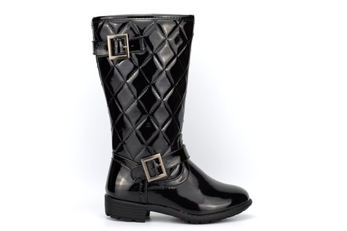 Boulevard Girls High Leg Quilted Patent Fashion Boots Black