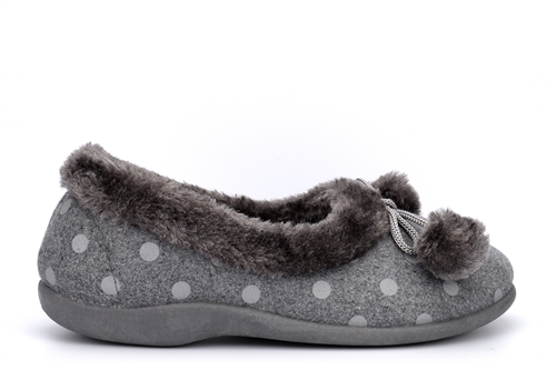 Sleepers Womens Marge Polka Dot Pom-Pom Memory Foam Cuff Slippers Grey