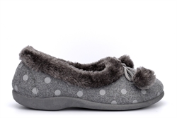 Sleepers Womens Marge Polka Dot Pom-Pom Memory Foam Cuff Slippers Grey