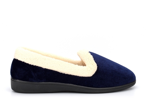 Snug Womens Fleece Collar Slip On Slippers Navy