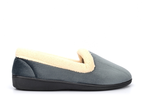 Snug Womens Fleece Collar Slip On Slippers Grey