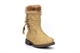 Girls Faux Fur Collar Mid Calf Cowboy Boots Beige