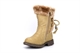 Girls Faux Fur Collar Mid Calf Cowboy Boots Beige