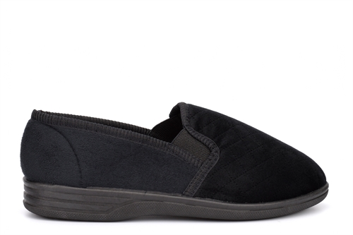 Mens William Quilted Twin Gusset Carpet Slippers Black