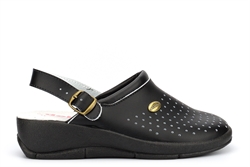 Dek Womens Leather Swivel Bar Clogs With Padded Leather Footbed Black