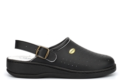 Dek Mens Swivel Bar Leather Coated Clogs With Padded Leather Footbed Black