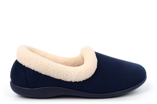 Sleepers Womens Sandie II Collared Memory Foam Slipper With Fleecy Lining Navy