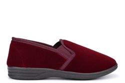 Zedzzz Mens Twin Gusset Slip On Slippers With Soft Velour Upper Wine