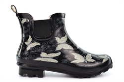 StormWells Womens Waterproof Ankle Wellington Boots With Rubber Upper And Sole Black/White