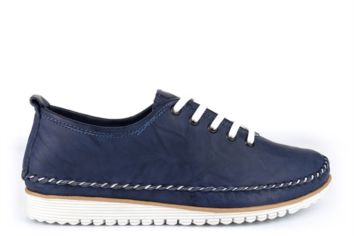 Mod Comfys Womens Softie Leather Casual Shoes With Leather Comfort Insole And Rubber Sole Navy Blue