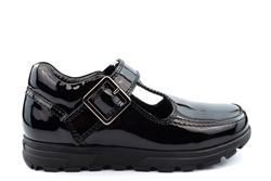 Roamers Girls Memory Foam Touch Fastening T-Bar Coated Leather School Shoes Patent Black