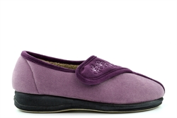Sleepers Womens Gemma Memory Foam Embroidered Touch Fastening Slippers Purple/Lilac