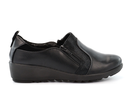 Boulevard Womens Twin Zip Lightweight Casual Shoes With Low Wedge Heel Black