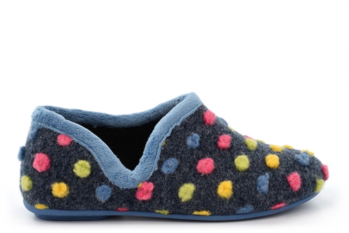 Sleepers Womens Jade Knitted Textile Lightweight Dotted Full Slippers With Rubber Sole Blue