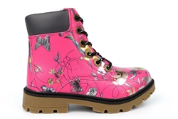 Cipriata Girls Sonia Floral Print Zip Up Fashion Ankle Boots Fuchsia