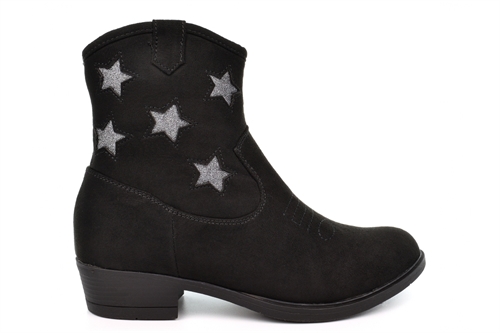 Girls Ankle High Lightweight Cowboys Boots With Star Detail And Side Zip Fastening Black