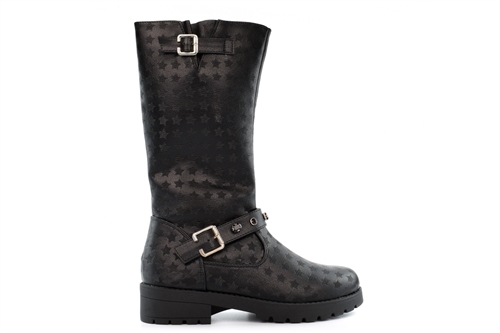 Canguro Girls High Leg Lightweight Calf Boots With Buckle And Gem Detail Black