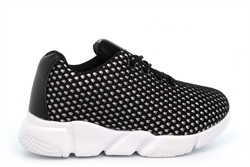 Ascot Boys/Girls Hoop Lace Up Lightweight Trainers Black/White