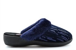 So Comfy Womens Megan Memory Foam Sequin Mule Slippers With Low Wedge Heel And Rubber Sole Black