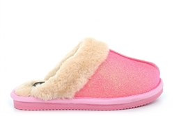 Jo & Joe Girls Sparkle Glitter Faux Fur Lined Mule Slippers Pink