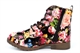 Girls Floral Print Zip Up Fashion Ankle Boots Black