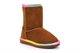 Girls Sugar Faux Fur Lined Chestnut Rainbow Trim Pull On Calf Boots Brown