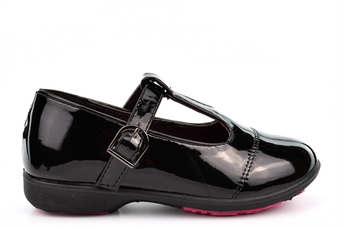 BXT Girls T-Bar Buckle Fastening School Shoes Patent Black
