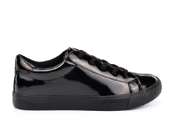 Womens Low Top Lace Up Leisure, Work Or School Shoes/Trainers/Pumps Patent Black