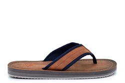 PDQ Mens Leather Effect Toe Post Flip Flop Sandals Tan