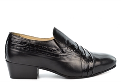 Montecatini Mens Slip On Reptile Leather Cuban Heel Shoes Black