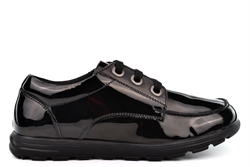 Roamers Girls Coated Leather School Shoes With Rugged Outsole Patent Black