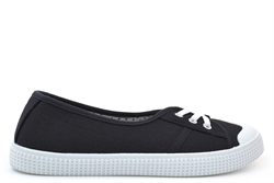 Dek Womens/Girls Low Cut Canvas Shoes/Slip On Pumps With Elastic Lace Black/White