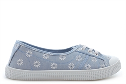 Dek Womens/Girls Low Cut Canvas Shoes/Slip On Pumps With Elastic Lace Floral Blue