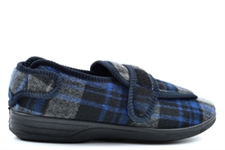 Zedzzz Mens Peter Fully Opening Touch Fasten Wide Fit Slippers Navy Check (EE Width)