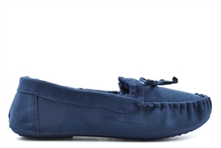 Cosies Womens Louisa Faux Suede Moccasin Slippers With Faux Fur Lining Navy
