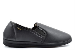 Dr Keller Mens Christof Faux Leather Carpet Slippers With Fleecy Lining Slip On Black