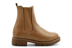 Seed Heritage Girls Zip Up High Faux Leather Ankle Boots With Rugged Sole Tan